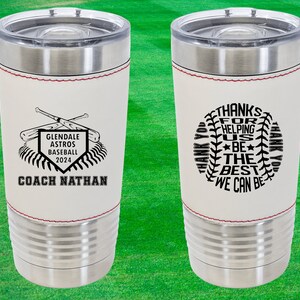 Custom Baseball Tumbler | Personalized Coach Gift | Baseball Team Insulated Tumbler | Leatherette 20 Ounce Tumbler | Baseball Coach Award