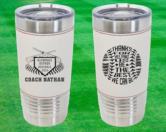 Custom Baseball Tumbler | Personalized Coach Gift | Baseball Team Insulated Tumbler | Leatherette 20 Ounce Tumbler | Baseball Coach Award
