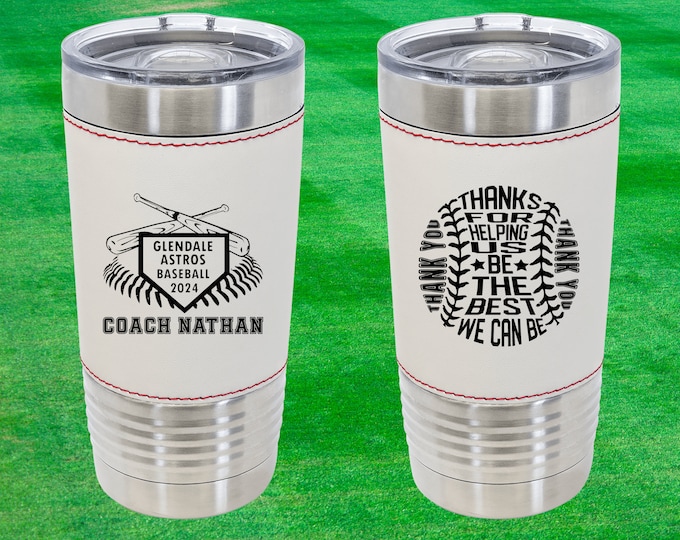 Custom Baseball Tumbler | Personalized Coach Gift | Baseball Team Insulated Tumbler | Leatherette 20 Ounce Tumbler | Baseball Coach Award