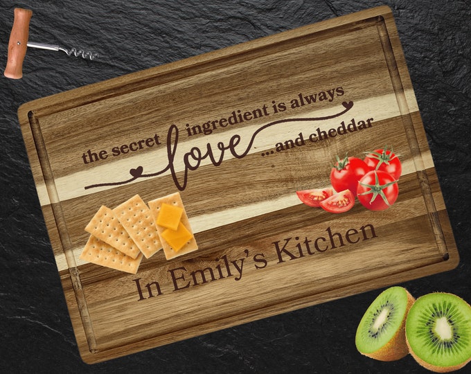 Personalized Cutting Board | Large Acacia Wood Charcuterie Board | Custom Rectangular Cheese Chopping Board | Gift for Mom | Gift for Her