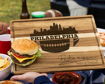 Philadelphia Football Cutting Board | Personalized Acacia Wood Board | Tailgating Charcuterie Board | Football Fan Gift, Custom Cheese Board