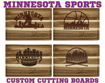 Minnesota Sports Cutting Board | Personalized Cutting Board | Custom Basketball Hockey Football Baseball Fan Gift | Wood Charcuterie Board