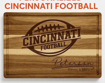 Cincinnati Football Acacia Cutting Board – Laser Engraved Personalized Wood Board, 15.75" x 11"