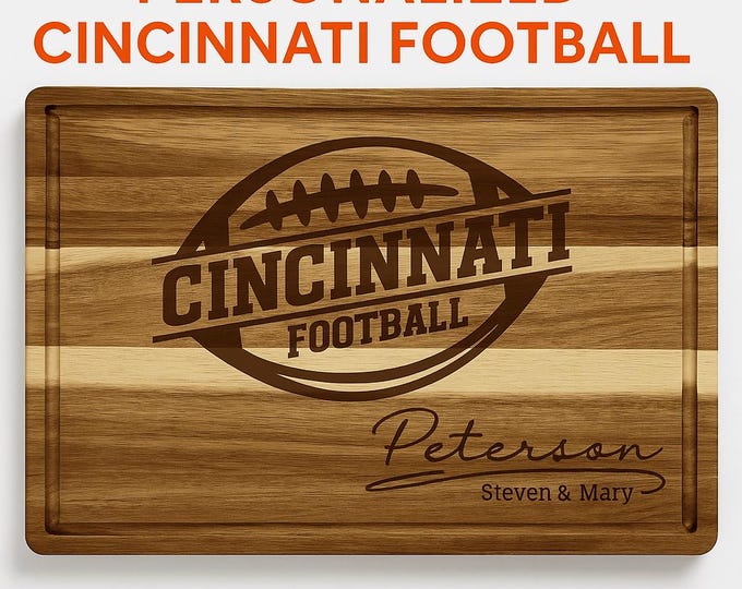 Cincinnati Football Acacia Cutting Board – Laser Engraved Personalized Wood Board, 15.75" x 11"