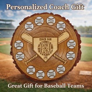 Regalo para entrenador de béisbol: placa de madera personalizada, estilo rústico, premio para entrenador, regalo personalizado para el equipo, agradecimiento al entrenador al final de la temporada.