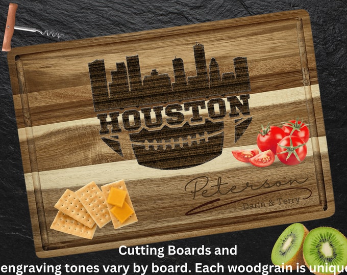Houston Cutting Board | Personalized Cutting Board | Football Fan Gift | Tailgating Wood Charcuterie Board | Custom Cheese Chopping Board