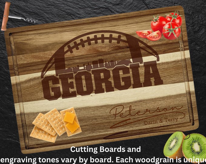 Georgia Cutting Board | Personalized Cutting Board | Football Fan Gift | Acacia Wood Charcuterie Board | Custom Cheese Board