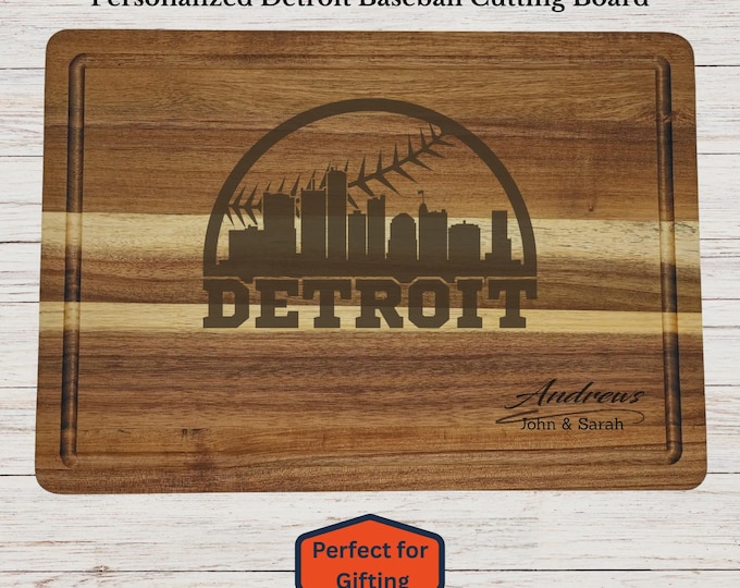 Personalized Detroit Baseball Cutting Board, Detroit Fan Gift, Custom Engraved Wood Board, Wedding Gift, Housewarming Gift