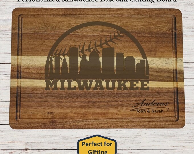 Personalized Milwaukee Baseball Cutting Board, Milwaukee Fan Gift, Custom Engraved Wood Board, Wedding Gift, Housewarming Gift