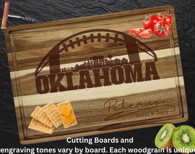 Oklahoma Cutting Board | Personalized Cutting Board | Football Fan Gift | Acacia Wood Charcuterie Board | Custom Cheese Board