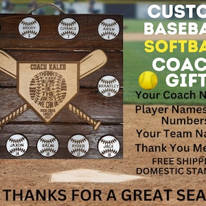 Baseball Softball Coach Gift | End of Season Banquet | Personalized Team Gift | Coach Appreciation Award | Custom Player Thank You