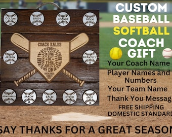 Baseball Softball Coach Gift | End of Season Banquet | Personalized Team Gift | Coach Appreciation Award | Custom Player Thank You