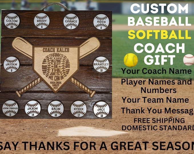 Baseball Softball Coach Gift | End of Season Banquet | Personalized Team Gift | Coach Appreciation Award | Custom Player Thank You