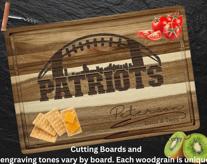 Customized New England Cutting Board - Perfect Gift for the Football Enthusiast - Personalized Sports Fan Cheese Chopping Board Gift