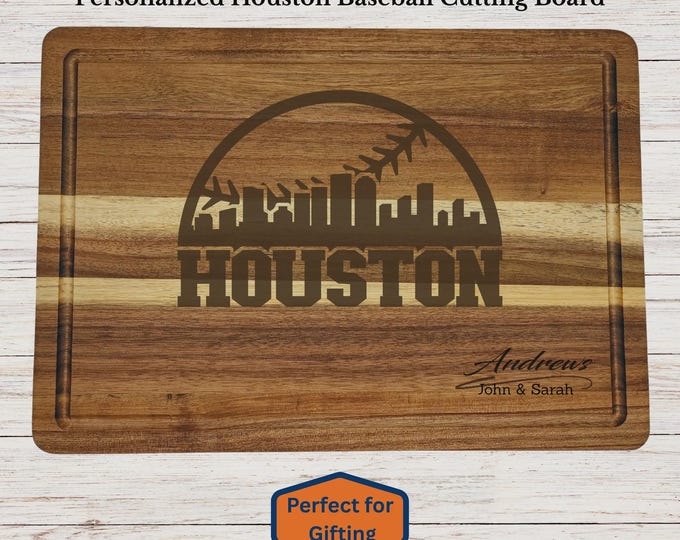 Personalized Houston Baseball Cutting Board, Houston Fan Gift, Custom Engraved Wood Board, Wedding Gift, Housewarming Gift