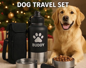 Personalized Dog Travel Water Bottle – 3-in-1 Custom Pet Name Bottle with Bowl & Treat Storage