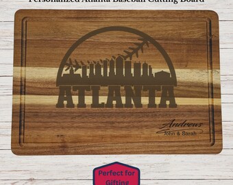 Personalized Atlanta Baseball Cutting Board, Atlanta Fan Gift, Custom Engraved Wood Board, Wedding Gift, Housewarming Gift