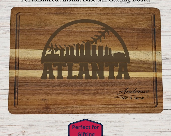 Personalized Atlanta Baseball Cutting Board, Atlanta Fan Gift, Custom Engraved Wood Board, Wedding Gift, Housewarming Gift