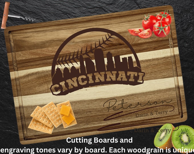 Cincinnati Cutting Board | Personalized Cutting Board | Baseball Fan Gift | Tailgating Wood Charcuterie Board | Custom Cheese Chopping Board