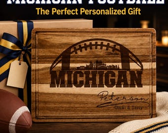 Personalized Michigan Football Cutting Board | Engraved Acacia Gift for Football Fans
