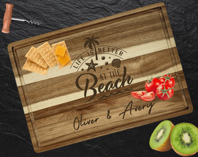 Personalized Cutting Board | Large Acacia Wood Charcuterie Board | Custom Rectangular Cheese Chopping Board | Gift for Mom | Couples Gift