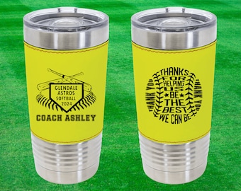 Custom Softball Tumbler | Personalized Coach Gift | Softball Team Insulated Tumbler | Leatherette 20 Ounce Tumbler | Softball Coach Award