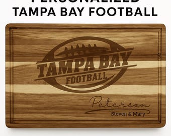Tampa Bay Football Acacia Cutting Board – Laser Engraved Personalized Wood Board, 15.75" x 11"
