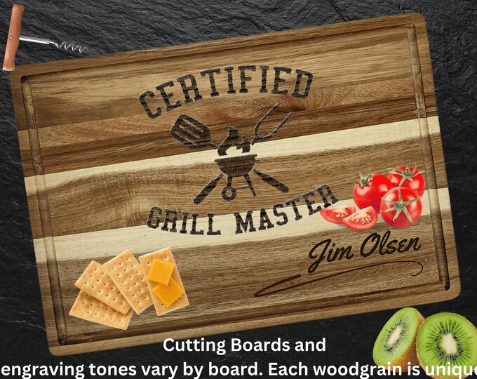 Personalized Cutting Board | Acacia Wood Charcuterie Board | Custom Rectangular Cheese Chopping Board | Gift for Dad | Father's Day Gift
