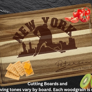 New York Cutting Board | Personalized Cutting Board | Hockey Fan Gift | Acacia Wood Charcuterie Board | Custom Cheese Chopping Board