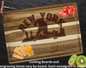 New York Cutting Board | Personalized Cutting Board | Hockey Fan Gift | Acacia Wood Charcuterie Board | Custom Cheese Chopping Board