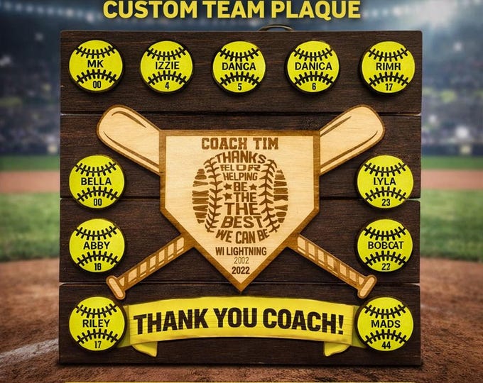 Softball Coach Gift Personalized Team Plaque Custom Coach Award End of Season Gift Team Photo Plaque Thank You Coach