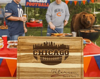 Customized Chicago Cutting Board - Perfect Gift for the Football Enthusiast - Personalized Sports Fan Cheese Chopping Board Gift