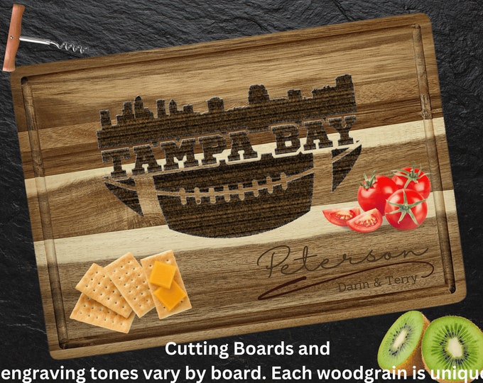 Tampa Bay Cutting Board | Personalized Cutting Board | Football Fan Gift | Tailgating Wood Charcuterie Board | Custom Cheese Chopping Board