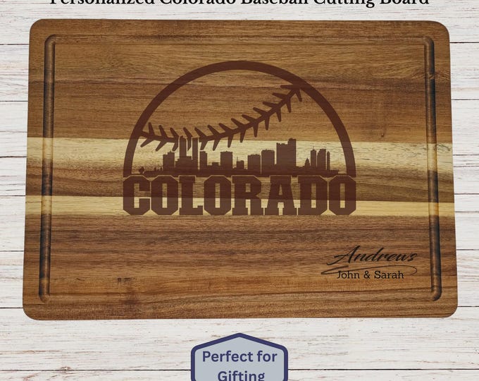 Personalized Colorado Baseball Cutting Board, Colorado Fan Gift, Custom Engraved Wood Board, Wedding Gift, Housewarming Gift
