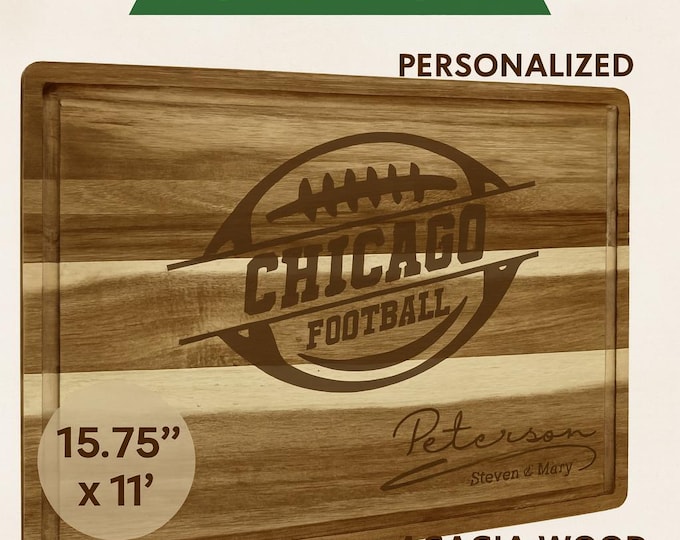 Personalized Chicago Football Cutting Board: Acacia Wood Sports Fan Gift