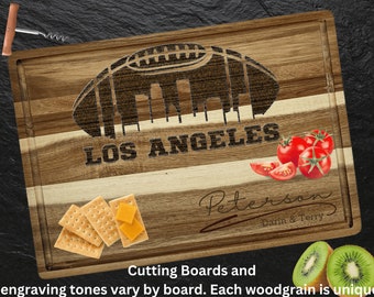 Los Angeles Custom Cutting Board – Personalized Acacia Wood Football Gift, Laser Engraved Serving Board, Sports Fan Super Bowl Party Decor