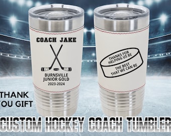 Custom Hockey Tumbler | Personalized Coach Gift | Hockey Team Insulated Tumbler | Leatherette 20 Ounce Tumbler | Hockey Coach Award
