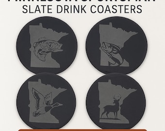 Minnesota Sportsman Coasters | Slate Drink Coasters | Cabin Decor Gift | Hunting & Fishing Coasters | Minnesota Outdoors Gift