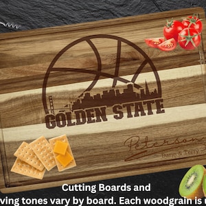 Golden State Cutting Board | Personalized Cutting Board | Basketball Fan Gift | Acacia Wood Charcuterie Board | Custom Cheese Chopping Board