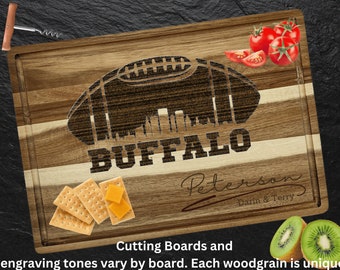 Buffalo Cutting Board | Personalized Cutting Board | Football Fan Gift | Tailgating Wood Charcuterie Board | Custom Cheese Chopping Board
