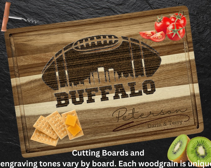 Buffalo Cutting Board | Personalized Cutting Board | Football Fan Gift | Tailgating Wood Charcuterie Board | Custom Cheese Chopping Board