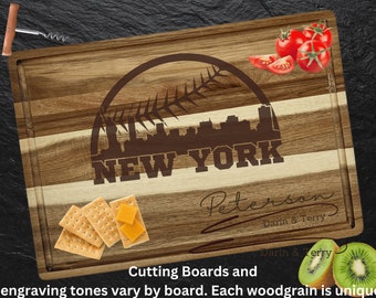 New York Cutting Board | Personalized Cutting Board | Baseball Fan Gift | Tailgating Wood Charcuterie Board | Custom Cheese Chopping Board