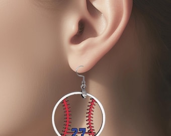 Baseball Personalized Earrings, Custom Softball Earrings, Team Earrings, Team Color and Number, Baseball Girlfriend, Sports Mom Gift