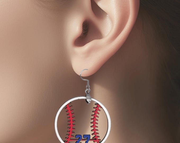 Baseball Personalized Earrings, Custom Softball Earrings, Team Earrings, Team Color and Number, Baseball Girlfriend, Sports Mom Gift