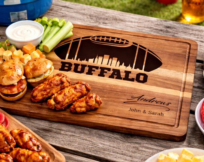 Buffalo Football Cutting Board for Tailgating – Personalized Game Day Serving Board