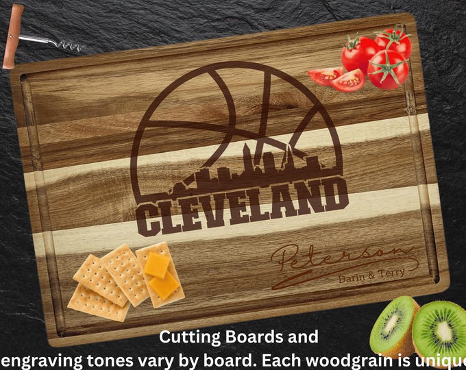 Cleveland Cutting Board | Personalized Cutting Board | Basketball Fan Gift | Acacia Wood Charcuterie Board | Custom Cheese Chopping Board