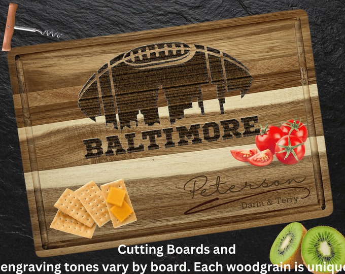 Baltimore Cutting Board | Personalized Cutting Board | Football Fan Gift | Tailgating Wood Charcuterie Board | Custom Cheese Chopping Board