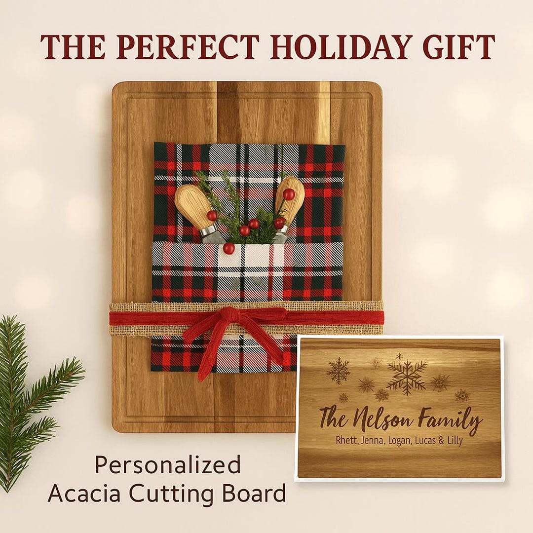 Holiday Personalized Cutting Board Gift Set – Custom Acacia Charcuterie ...