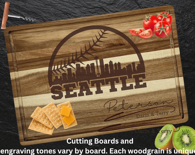 Seattle Cutting Board | Personalized Cutting Board | Baseball Fan Gift | Tailgating Wood Charcuterie Board | Custom Cheese Chopping Board
