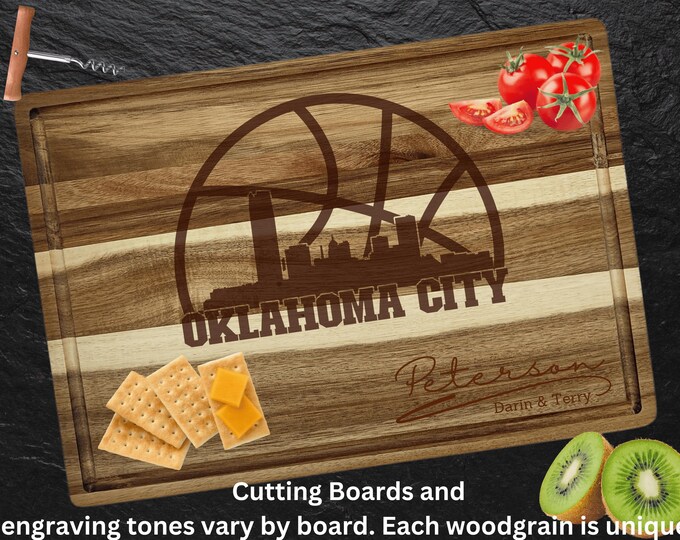 Oklahoma City Cutting Board | Personalized Cutting Board | Basketball Fan Gift | Acacia Wood Charcuterie | Custom Cheese Chopping Board